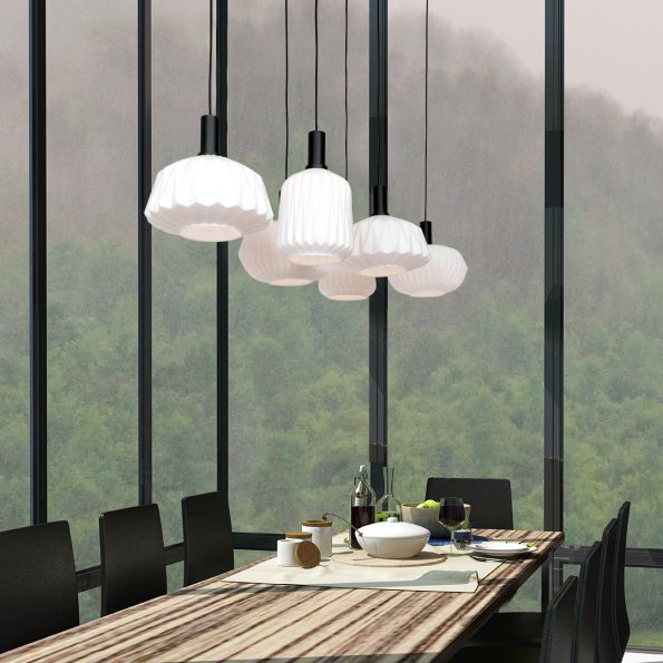 Lampe suspendue moderne blanc Verre Nervuré – Image 4